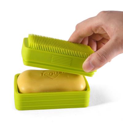 China Modern new arrive creative silicone soap box with massage silicone bathroom brush cover for sale