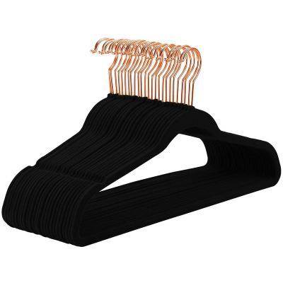 China Minimalist 76g Black Rose Gold Hook Flocking Velvet Hanger Non Slip Hanger Non Slip for sale