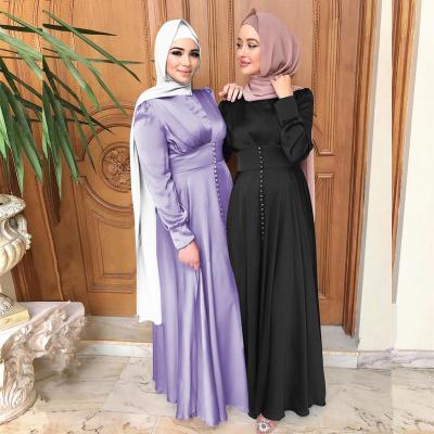 China Wholesale Satin Beautiful Islamic Clothing Muslim Egyptian Smooth Formal Casual Turkey Long Sleeve Dress for sale