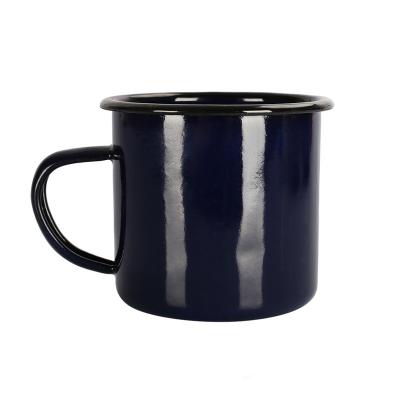 China Viable Logo Printed Enamel Iron Mug 8cm Enamel Mug Black With Handle for sale