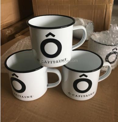 China Manufacture Viable White Printing Logo Printing Promotion Enamel Coffee Cup Mug 500ml 350ml 250ml for sale