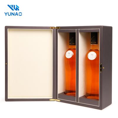 China Recyclable DIY Hot Selling Customized Design Brown Matte Finish With Velvet Wooden Double Wine Storage Case/Box For Wholesale for sale