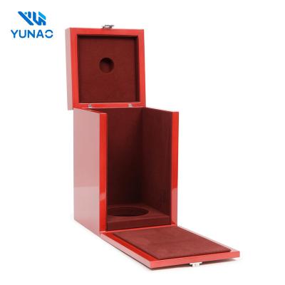 China Recyclable Wholesale High Quality Red Glossy Lacquer Wooden Wine Box Timber Blank MDF Wooden Storage Gift Wine Box for sale