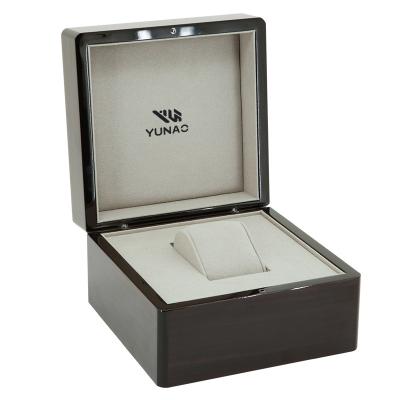 China Wood OEM/ODM Custom Handmade Black Glossy Finish Lacquer Velvet Watch Boxes Custom Logo for sale