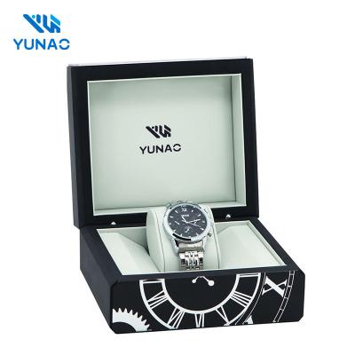 China Recyclable OEM/ODM Manufacture Luxury Matte Glossy Finish With Silk Printing Logo MDF Black wooden watch box/case for sale