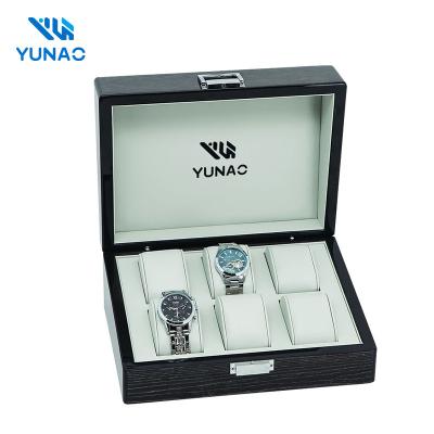 China Wood Customized Wooden Watch Packaging Case 6 Slots Black Watch Packing Box Wholesale for sale