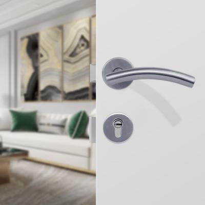 China Modern Solid Stainless Steel Rosette Lever Door Handles Lock Modern Interior Bedroom Set for sale