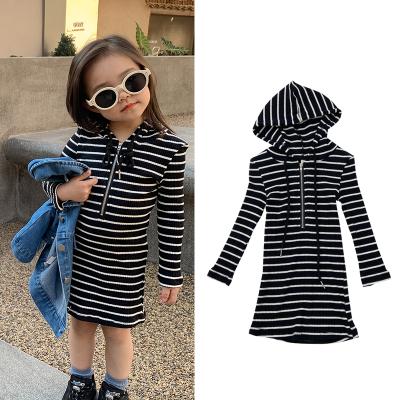 China Anti-Wrinkle Hot Selling Whole Kids Dress Girls Black And White Striped Hooded Dresses for sale