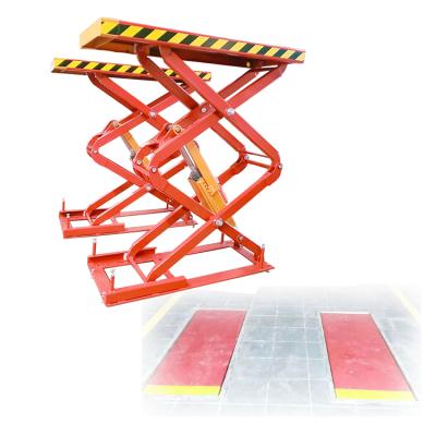 China Used Car Scissor Lift For Sale Hydraulic In Car Lift Two Cylinder Hydraulic Lift Ground Car Machine 3000kg for sale