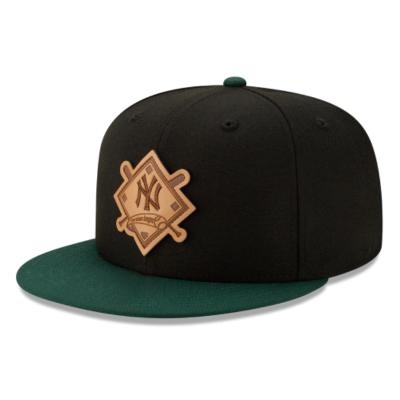 China China COMMON Wholesale 6 Panel Leather Patch Debossed Logo Flat Brim Fitted Hats Caps for sale