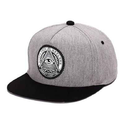 China China Wholesale Patch 5-Panel Gray Wool Snapback Hats Caps Custom Rubber Products for sale