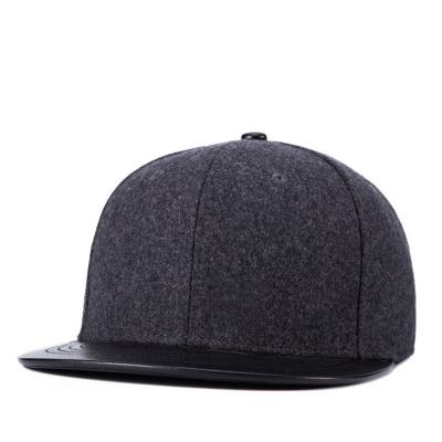 China JOINT brim high quality plain leather plain wool white material snapback hats for sale