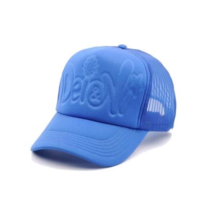 China Custom Embossed 5 Panel COMMON Logo Hat Plain Color Trucker Mesh Hat Baseball Cap for sale