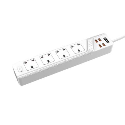 China Residential / Multipurpose Quick Charge Type UK Plug 4 USB Desktop Power Outlet Socket With Switch Power Strip UK Plug for sale