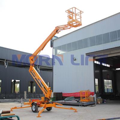 China Hotels 10m 12m Hydraulic Towable Trailer 14m Mounted Aerial Boom Lift Cherry Picker Man Lift With Diesel AC DC Power for sale