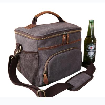 China Custom Waterproof Waxed Insulated Canvas Beer Cart Insulated Cooler Bag Beer Bottle Cooler for sale