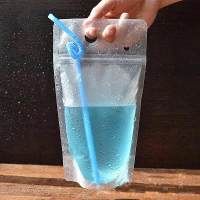 China Recyclable BPA Free Eco Friendly Stand Up Pouches Bag Custom Plastic Reusable Juice Drinking Clear Straw Hole Packaging Pouches for sale