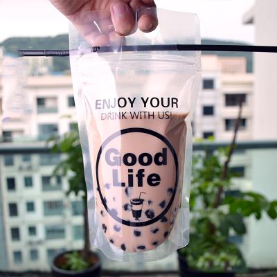 China Recyclable BPA Free Eco Friendly Stand Up Pouches Bag Juice Drinking Clear Reusable Custom Packaging Plastic Beverage Pouches With Straw Hole for sale