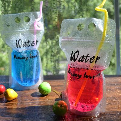 China Eco Friendly Recyclable BPA Free Stand Up Pouches Bag Reusable Custom Beverage Packaging Drinking Straw Plastic Juice Pouches Clear Hole for sale