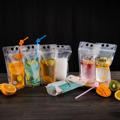 China Recyclable BPA Free Eco Friendly Stand Up Pouches Bag Plastic Reusable Clear Juice Drinking Straw Hole Custom Packaging Pouches for sale