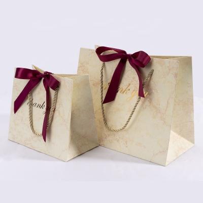 China Grocery Recyclable Luxury Single Paper Bag With Ribbon Handles for sale