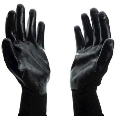 China 13 Gauge Lightweight Polyester Nylon Liner Dipped Nitrile Coated Smooth Finish Working Gloves for sale