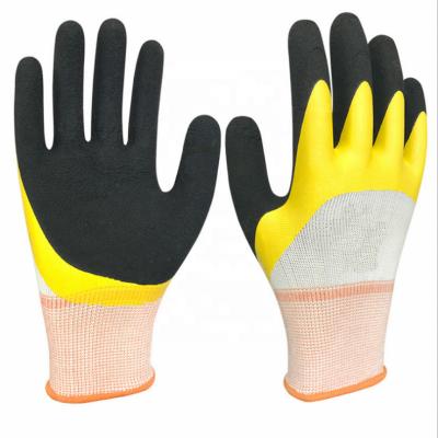 China Breathable Heavy Duty Nylon Latex Double Dip Coating Waterproof Protection Cleanroom Safety Work Gloves for sale