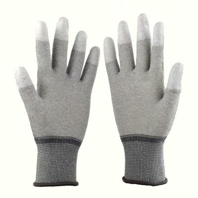 China Anti Static 13 Gauge Carbon Fiber Nylon PU Coated Finger Tip Fitted Anti Static ESD Gloves for sale