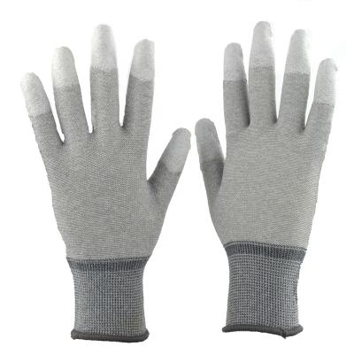 China High Grip Breathable Anti Static Fingertip Polyurethane Finger Coated ESD Anti Static Anti Slip Electronic Working Gloves for sale