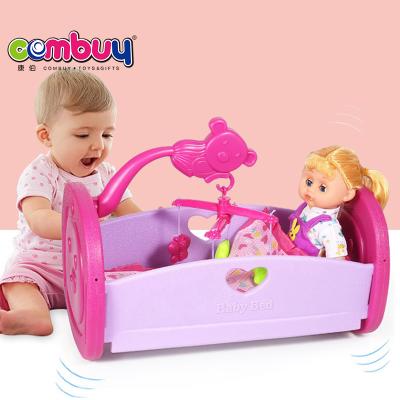 China Indoor Play Cradle 14 Inch IC Doll Set Toys Play Baby Swing Rocking Bed for sale