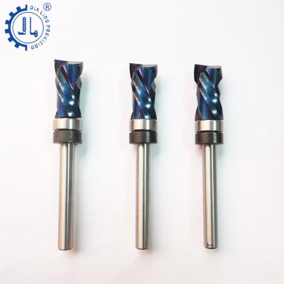 China CNC Compression Flux Trim Bit Machining Blue Nano Coating Solid Carbide Router Bit For Woodworking End Mill With Supporting Compression Cutter for sale