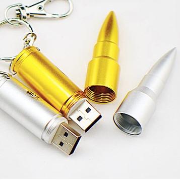 China Creative Promotional Giveaway Gift Usb 2.0 Interface Customized Logo Printing Metallic Bullet Shape USB Flash Drive for sale