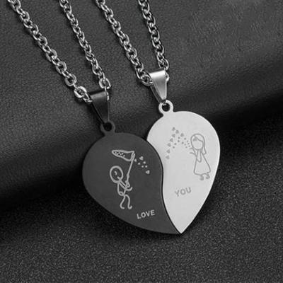 China Hiphop Hip Hop Broken Heart Necklace Jewelry Stainless Steel Pendant Couples Love Necklace For Valentines Day for sale