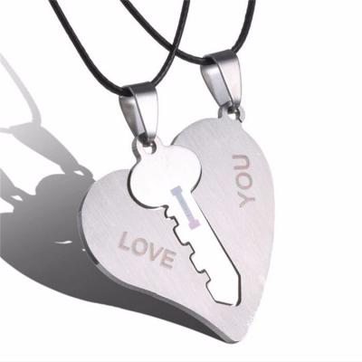 China CLASSIC Valentines Day Gift Silver Mens Womens Interrupt Touch Heart Necklace Couple I Love You Stainless Steel Necklace for sale