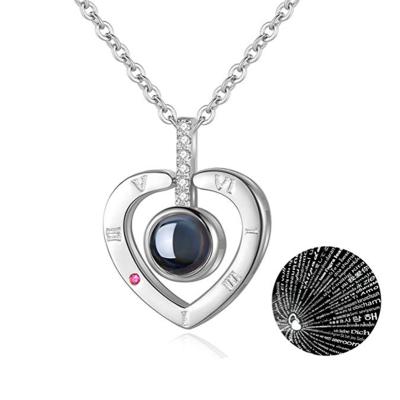 China Rose Gold 100 Languages ​​Friendly Material Projection Pendant Necklace I Love You For Women Jewelry Love Memory Wedding Necklace Valentine's Day for sale