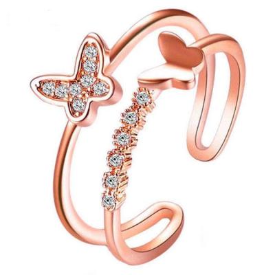 China No Open Lead Free Ladies Ring Jewelry 925 Crystal Adjustable Butterfly Ring Nickel Silver Plated for sale