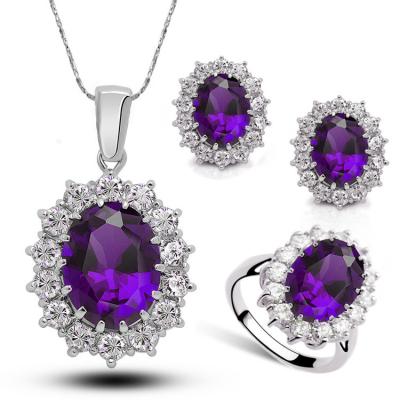 China TRENDY High End Simple Zircon Sapphire Zircon Pure Zircon Jewelry Set Ladies Party Fashion Jewelry Set for sale