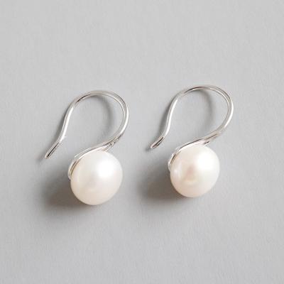 China Silver Drop Ear Hook For Earrings Trendy Natural Freshwater Pearl Minimalist S925 Sterling Silver Pearl Jewelry Ins Ears for sale