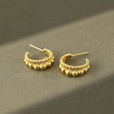 China Good Selling Single Sterling Silver TRENDY C Shape Jewelry Two Line C Shaped Pearl Circle Earring For Women for sale