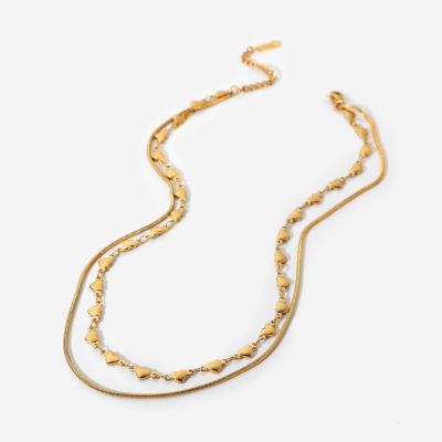 China 2021 Casual/Sporty Tarnish Free Heart Choker Double Layer Chunky Stainless Steel Thin Chain Women Girls Boho Jewelry Gift 18k Gold Necklace for sale