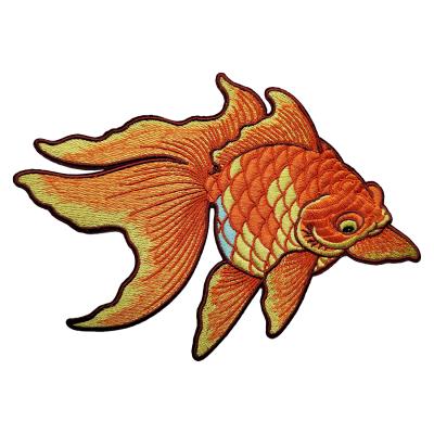 China Custom pattern golden fish flat embroidery patches for women hoodie for sale