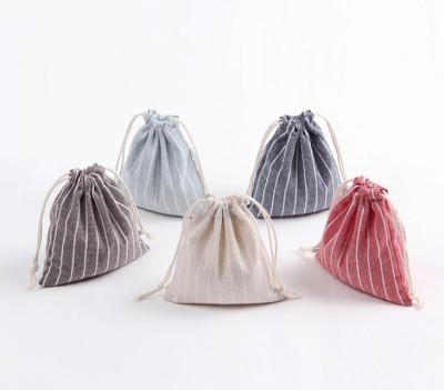 China Travel Bag Stripe Design Cotton Drawstring Pocket Bag Canvas Middle for sale