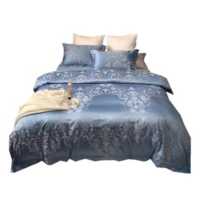 China 4 PCS Nondisposable side yarn dyed jacquard and one side 60s satin cotton bedding sets duvet cover and sheets for sale