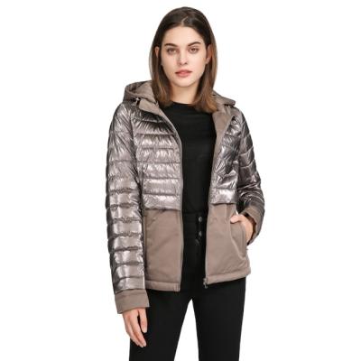 China Anti-wrinkle Customized Warm Shiny Hooded Lightweight Ladies Plus Size Women Winter Coat Down Jacket for sale