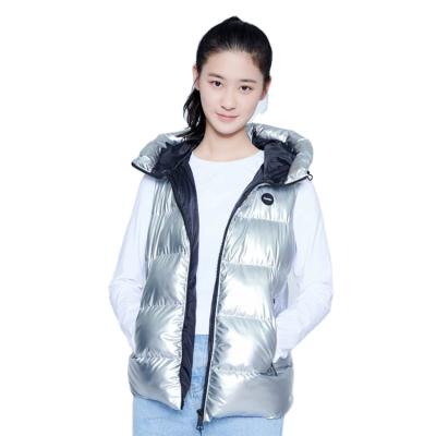 China Wholesale Warm Shiny Ribbon Women Winter Bubble Vest Hooded Padded Warm Vest Waterproof for sale