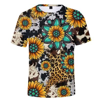 China Other Wholesale Custom Sunflower Short Sleeve T-shirts Mens and Womens 3D Factory Pattern Sports Digital Printing Casual Fashion for sale