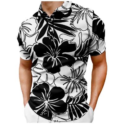 China Anti-wrinkle short sleeve polo shirts for men and women 3D digital printing florist wholesale custom patterned leaves sports casual fashion for sale