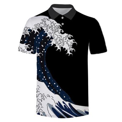 China Factory wholesale custom casual wave digital printing short sleeve polo shirts Anti-wrinkle summer men's and women's polo shirts for sale