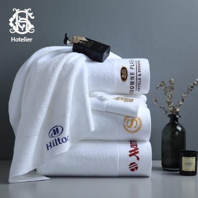 China Hypoallergenic Hypoallergenic Ready To Ship Luxury Five Star Hotel Hilton Face Hand Bath Towel 100% Cotton White Set With Logo for sale