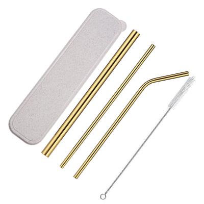 China Sustainable Reusable Custom Printed Logo Stainless Steel Metal Drinking Straws With Wheat Straw Box for sale